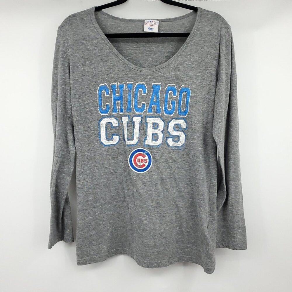 Chicago Cubs Womens V Neck Top Large MLB Baseball Long Sleeve